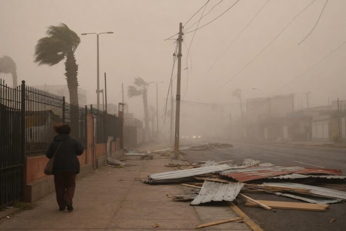 Fuertes vientos y tormentas de arena provocan cortes de luz y daños en Iquique y Alto Hospicio