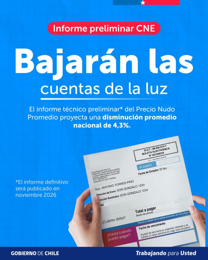 Cuentas de electricidad bajarían un 7,4% en Tarapacá desde enero de 2027