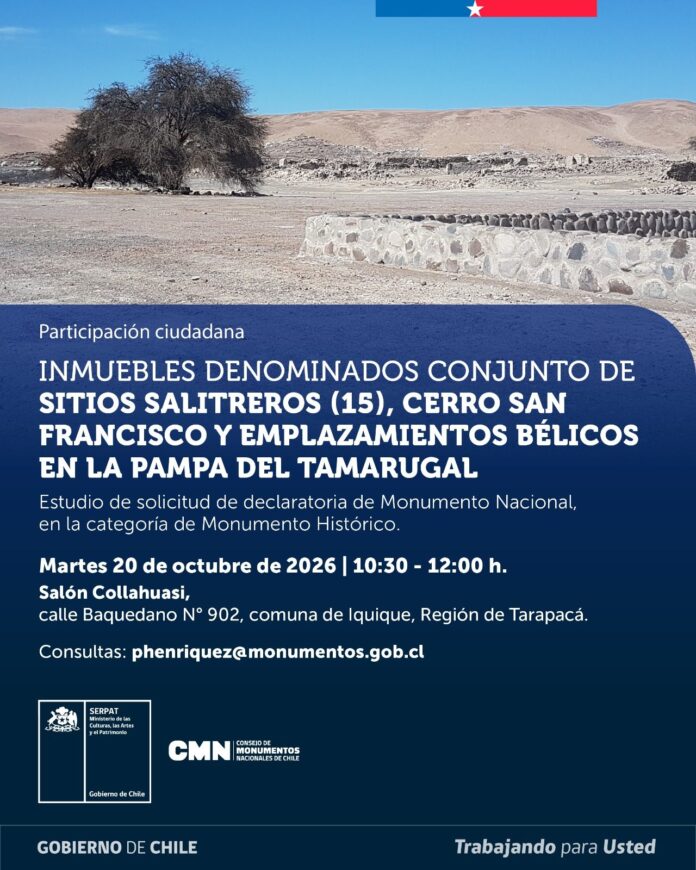 Invitan a jornada ciudadana sobre protección patrimonial de sitios salitreros y emplazamientos bélicos de Tarapacá