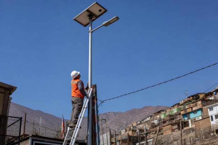 Instalan 13 luminarias solares en la población Nueva Victoria de Iquique